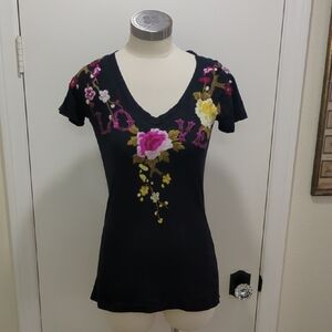 Vintage Johnny Was LA Love Tee with Opulent Embroidery.